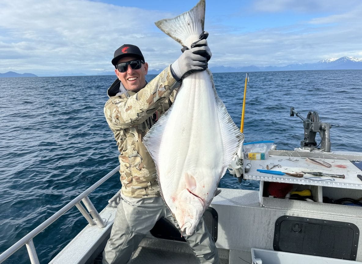 Group of anglers on an ocean fishing charter targeting halibut near Seward, Alaska